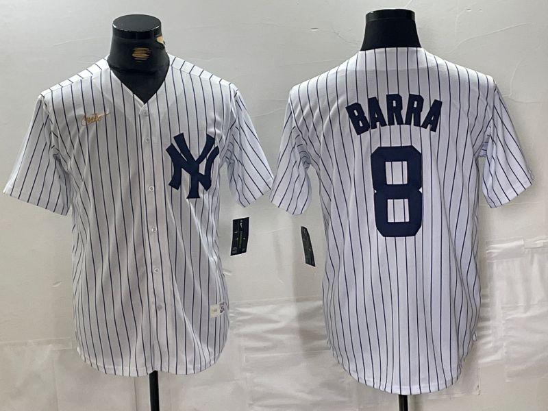 Men New York Yankees 8 Barra White stripe Game 2024 Nike MLB Jersey style 1
